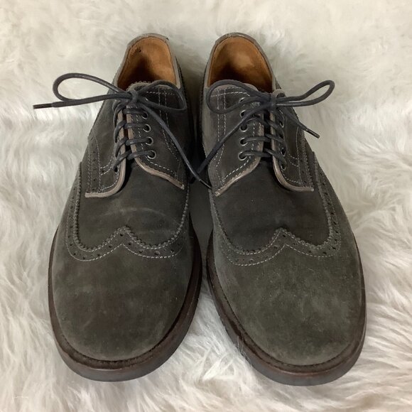 Aquatalia Men\'s Gray Suede Lace Up Carson Brogue Wingtip Oxford Shoes 10.5